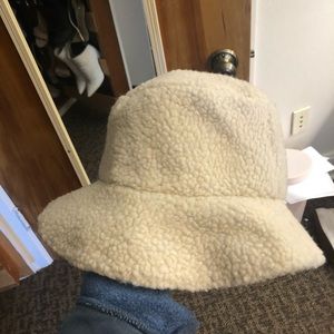 Nasty Gal off white plush bucket hat one size